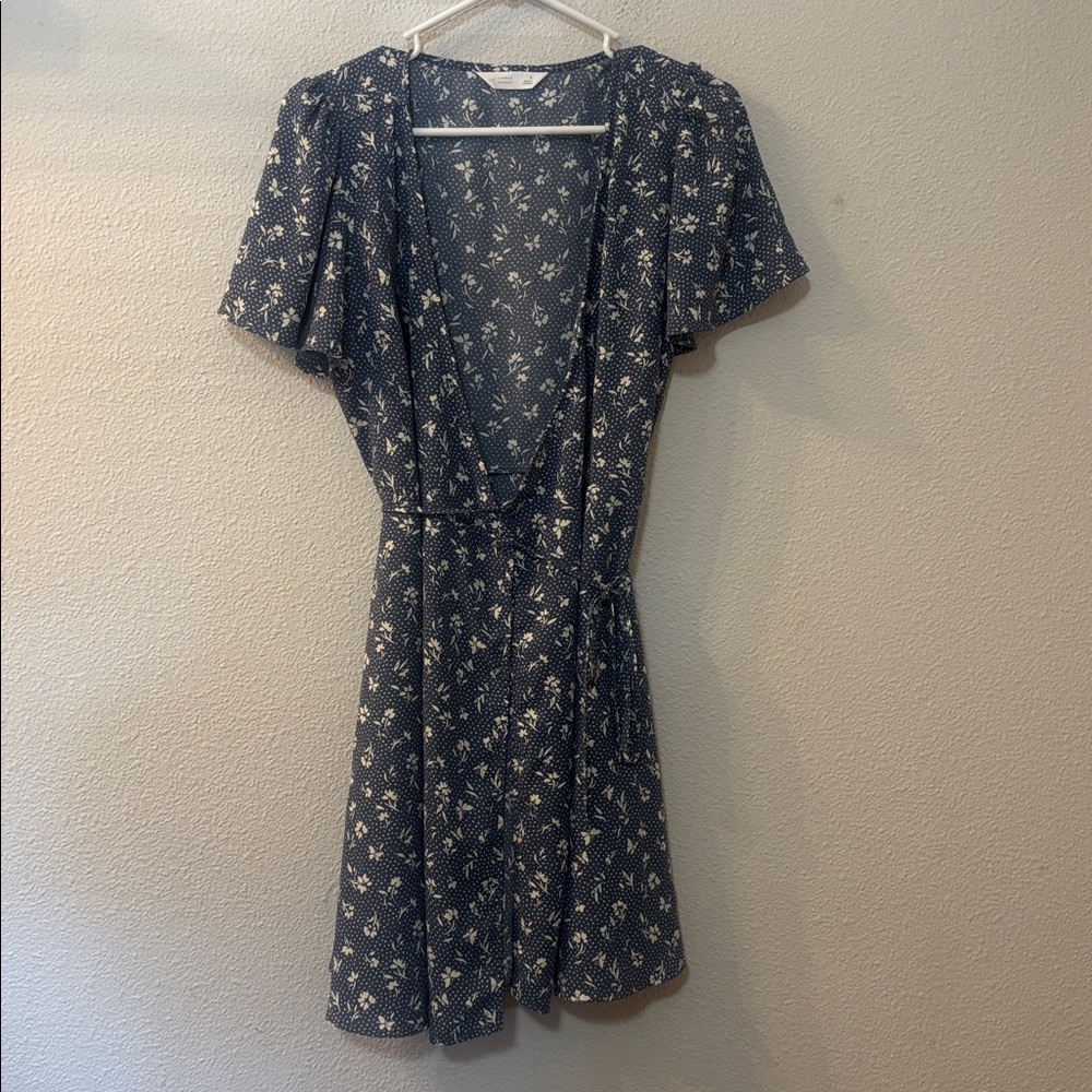 LC Lauren Conrad Blue Floral Wrap Dress